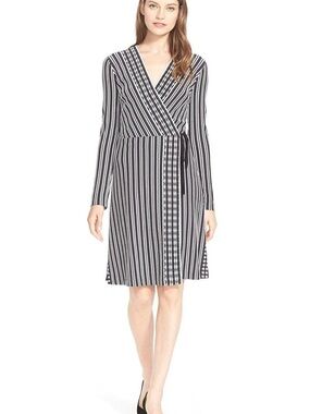 Tory Burch Wrap Dress XS Long Sleeve Viscose Knit Belted Black Quiet Luxury